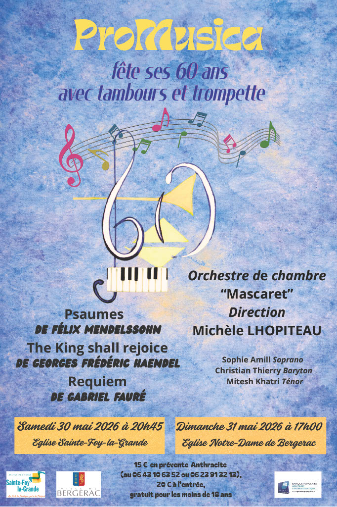 Concerts 2026 à Ste Foy La Grande et à Bergerac